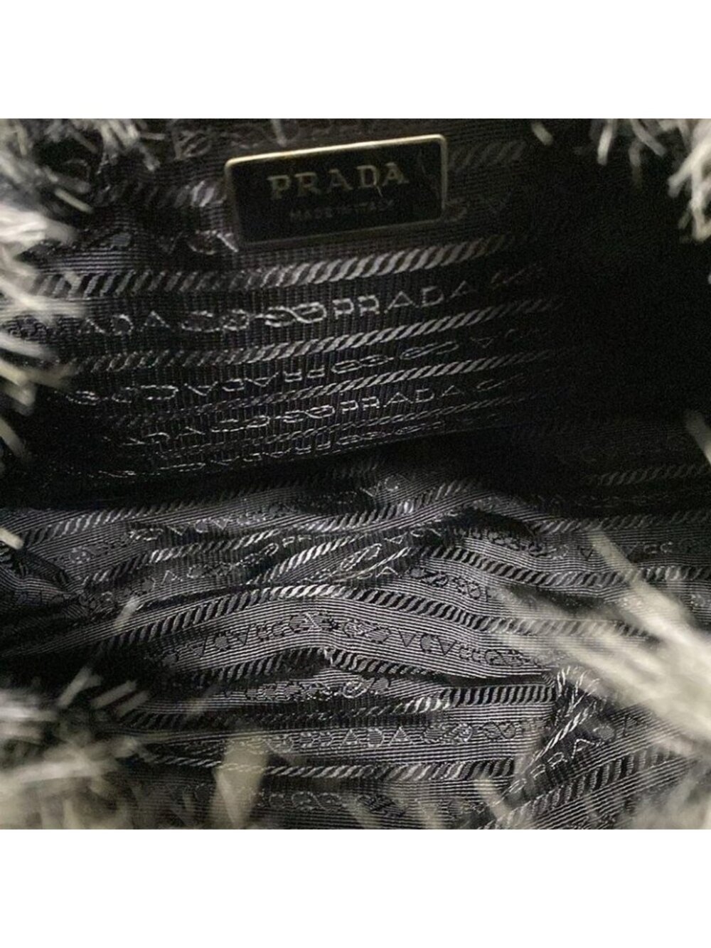 ★SOLD★ Prada Tote Ivory Black Leather Faux Fur X - Picture 7 of 15